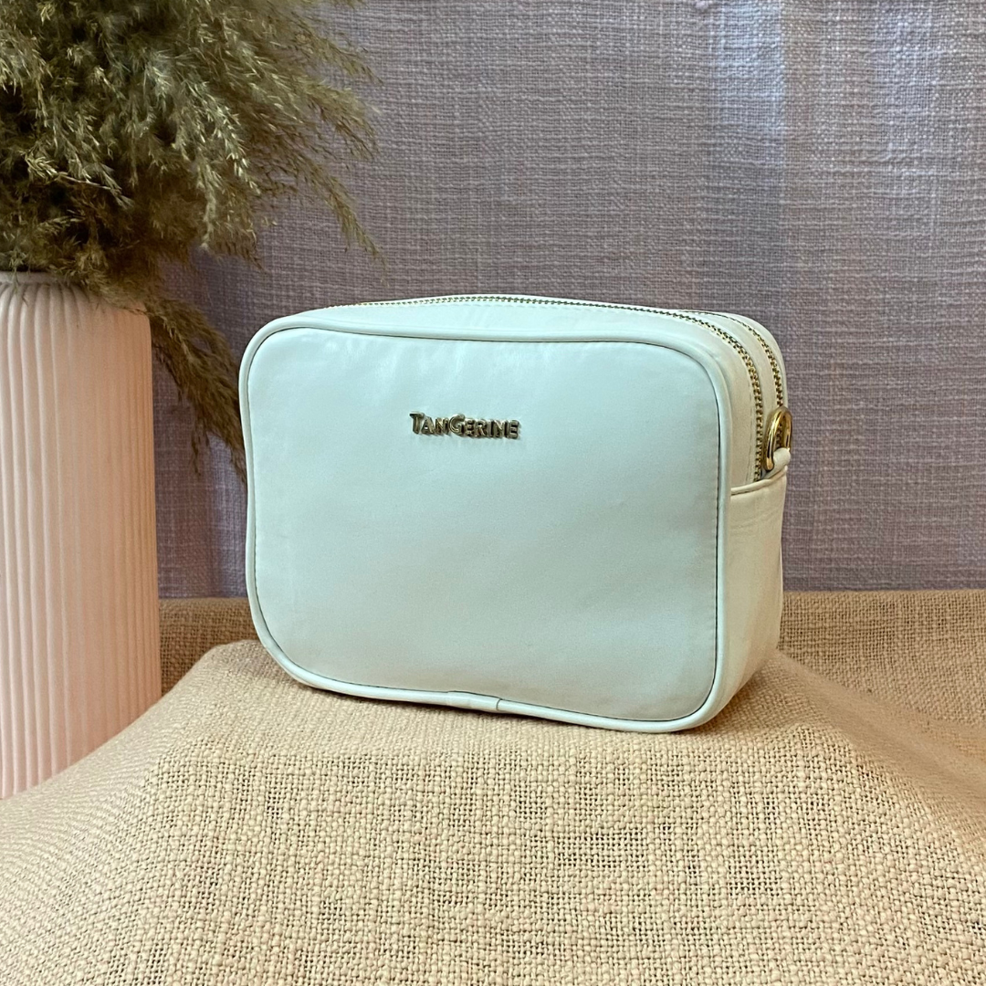 White Dual Compartment + White Pink &amp; Mint Diamond Cloth on Pocket Pochette Belt