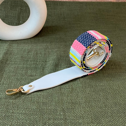 White Multi-color Lines Shoulder Strap