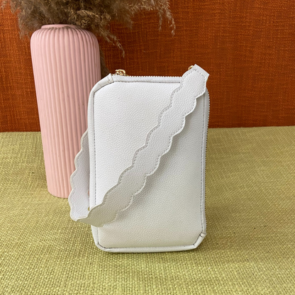 White Pouch + White with Mint &amp; Pink Diamond Cloth on Pocket Pochette only Belt.