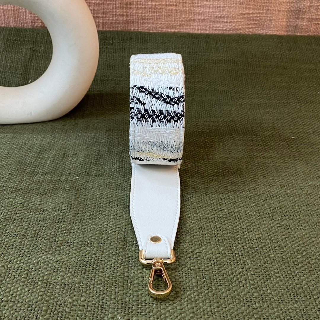 White with Black &amp; Gold Tribal Shoulder Strap