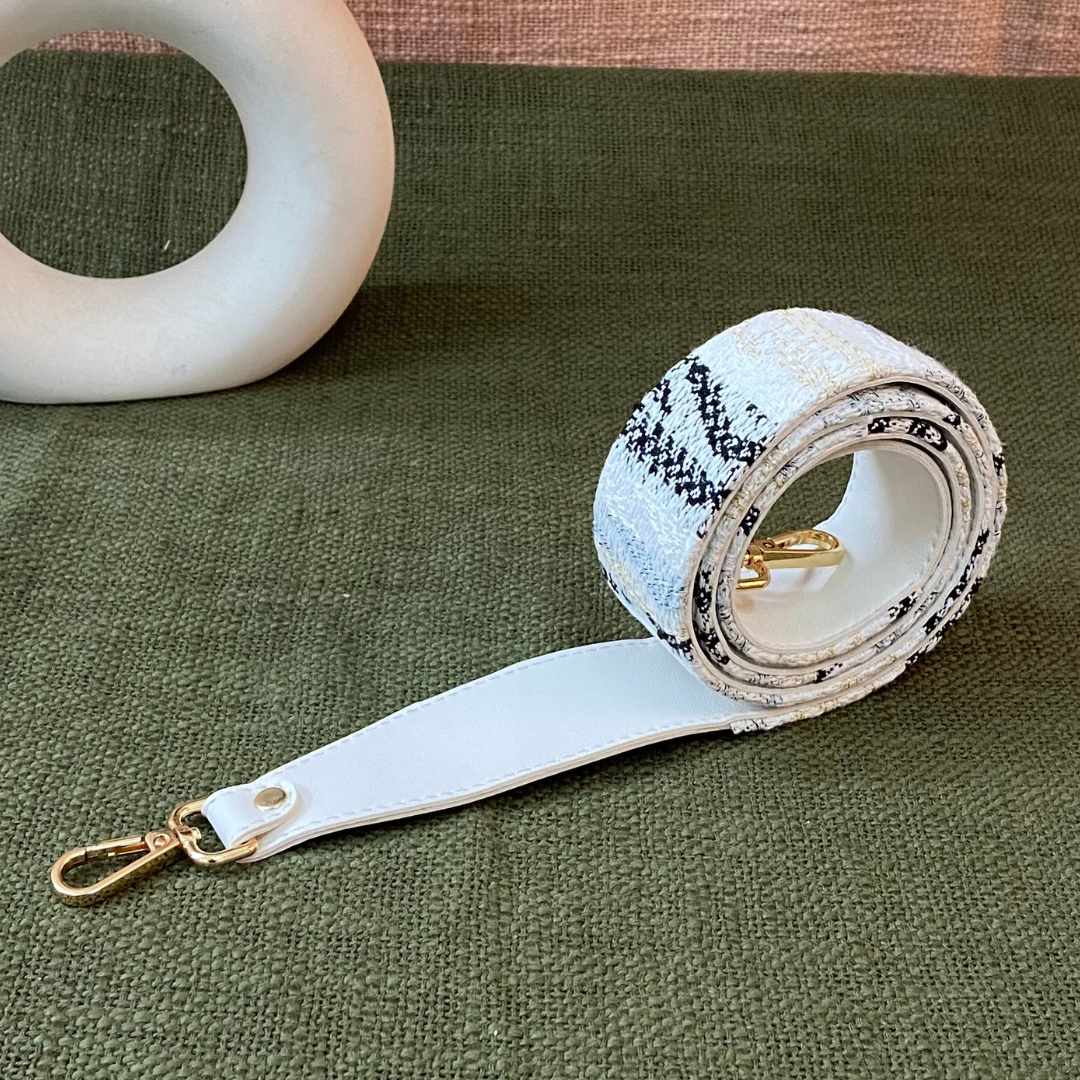 White with Black &amp; Gold Tribal Shoulder Strap
