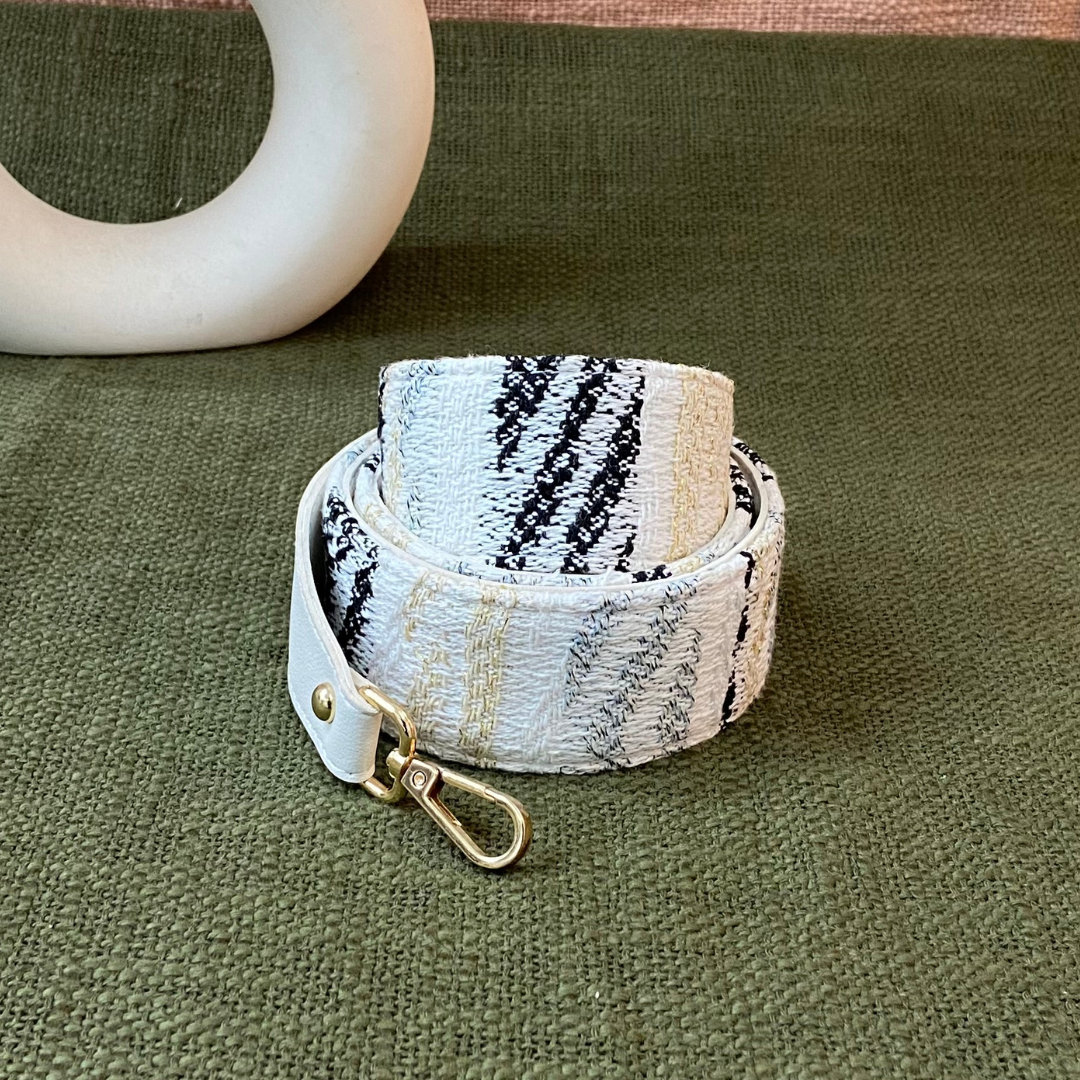 White with Black &amp; Gold Tribal Shoulder Strap