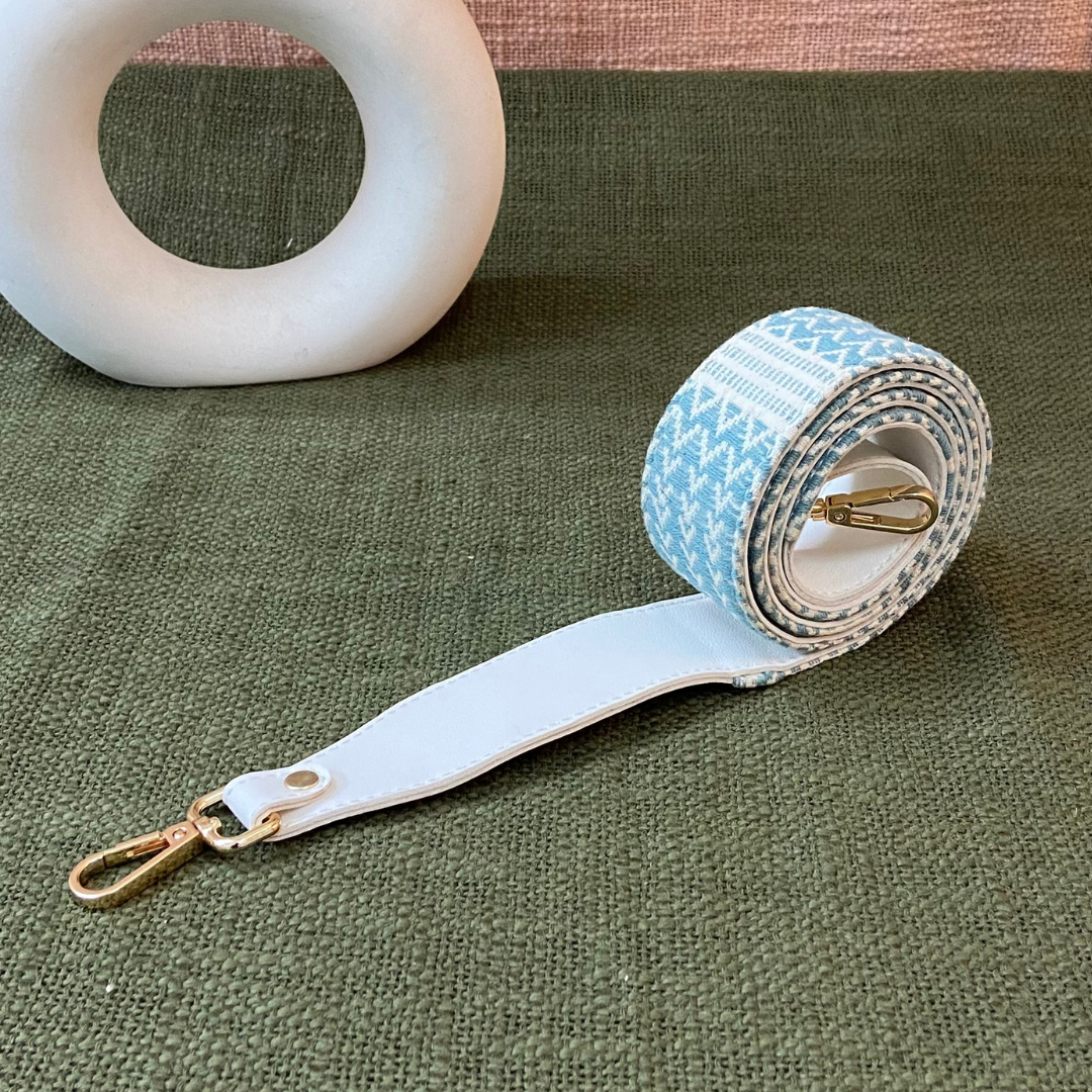 White with Blue Tribal Shoulder Strap