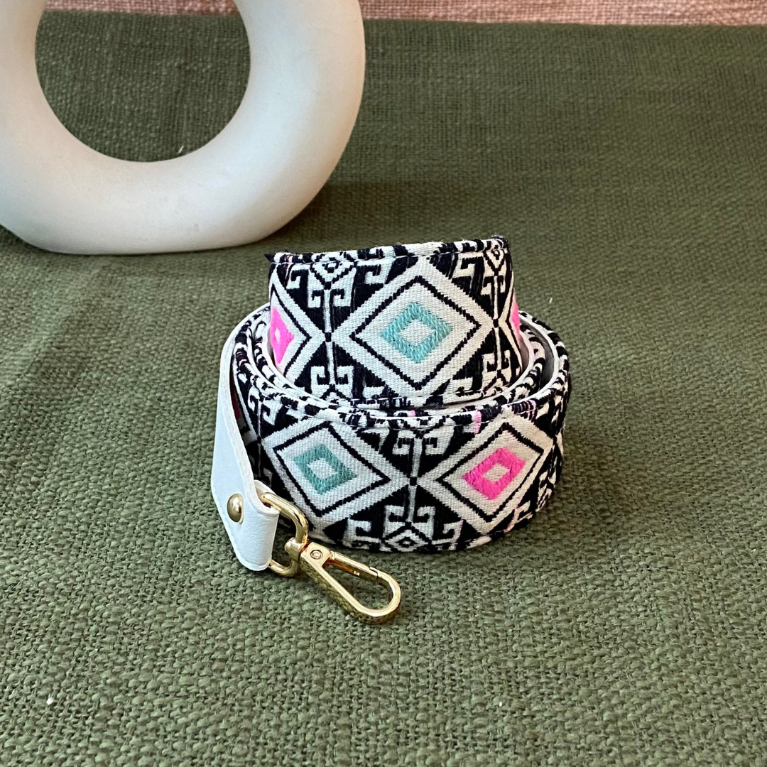 White with Mint Green &amp; Pink Diamond Shoulder Strap
