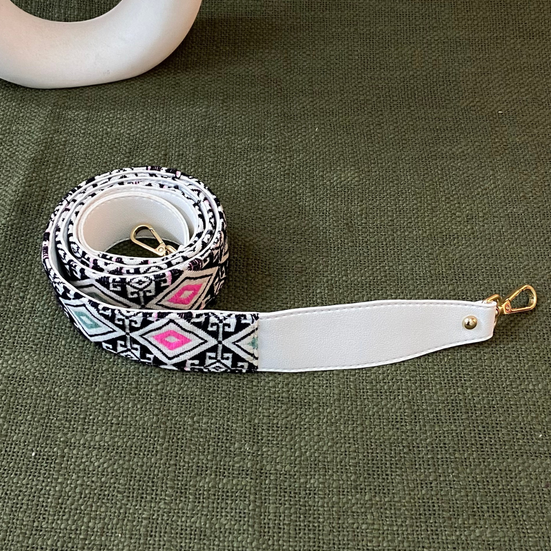 White with Mint Green &amp; Pink Diamond Shoulder Strap