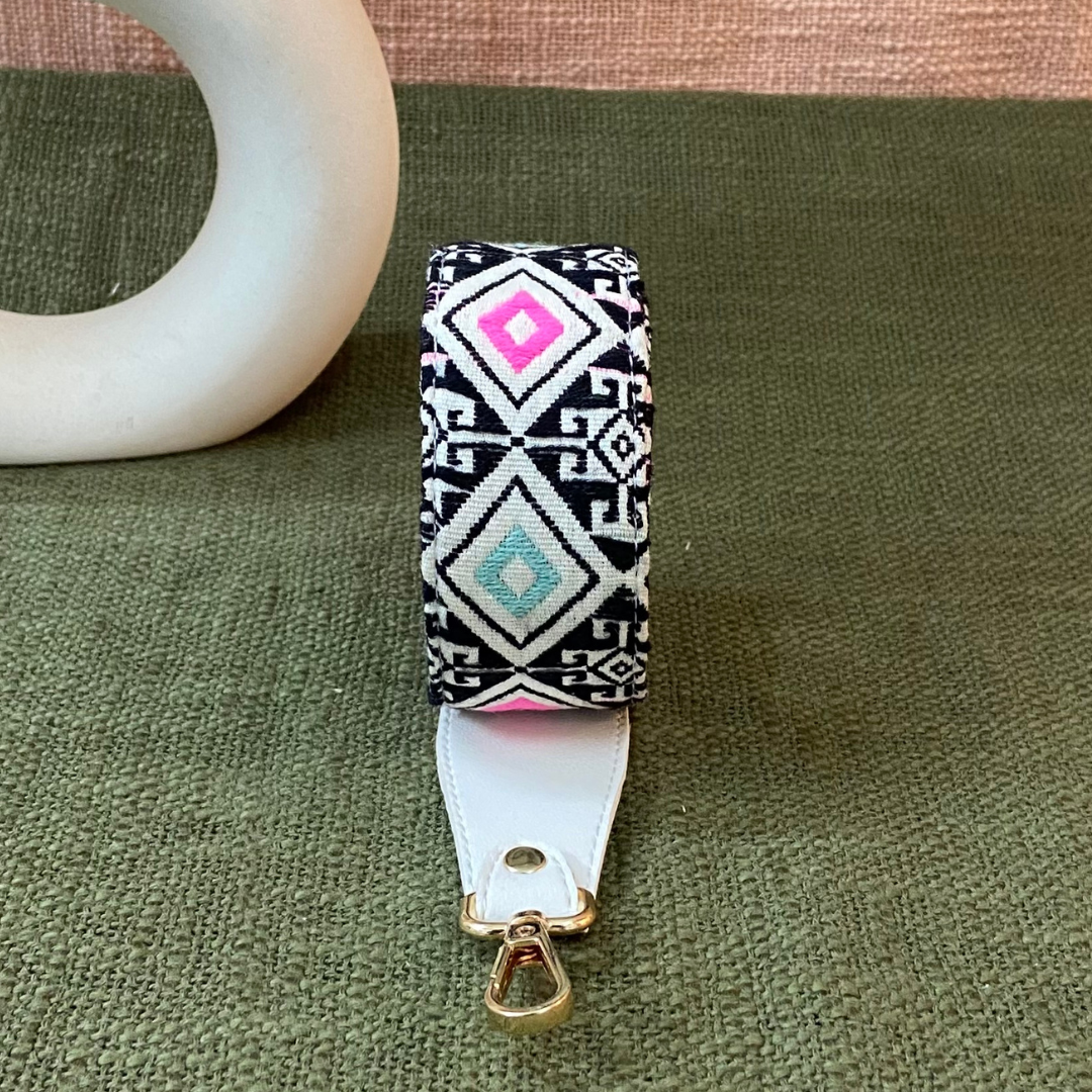 White with Mint Green &amp; Pink Diamond Shoulder Strap