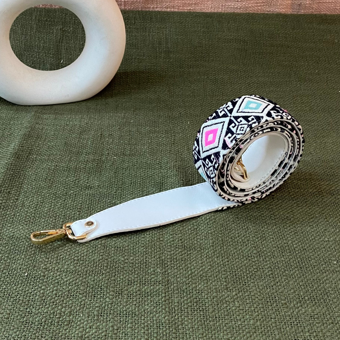 White with Mint Green &amp; Pink Diamond Shoulder Strap